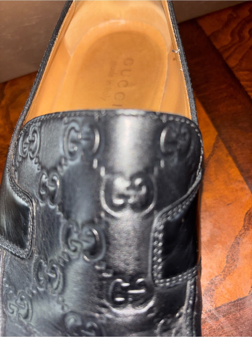 Gucci Black Embossed GG Leather Slip-Ons - Picture 2 of 13